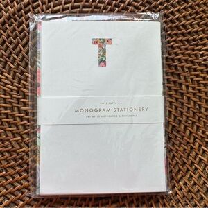 Rifle Paper Company Floral Garden Party “T” Monogram Notecards New with Tags